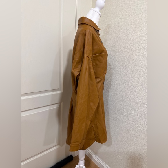 NWT Vibrant USA Faux Leather Shirt Dress Brown Button-Down Long Sleeve Size L - Picture 7 of 12